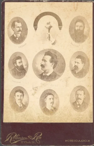 Mártires de Chicago: Albert Parsons, August Spies, Adolf Fischer, George Engel, Louis Lingg, Samuel Fielden, Michael Schwab y Oscar Neebe