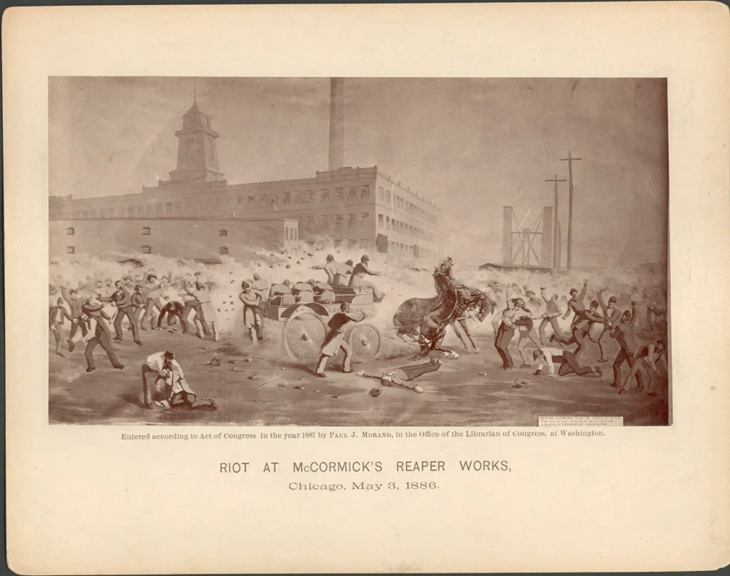 Explosión en Haymarket, Chicago, 1886, durante un mitin por la jornada laboral de ocho horas