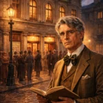 W. B. Yeats outside the Abbey Theatre in Dublin, key figures of the Irish cultural revival that influenced the Easter Rising